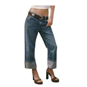 Zara Mid Rise Slim Fold Up Jeans Womens Size 4